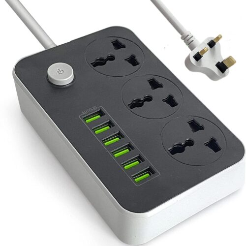 Power Strips Extension Cord 3 Outlets, Power Socket with 6 USB Ports Universal Charging Socket with 2M Bold Extension Cord