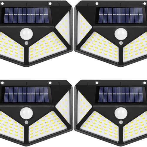 ECVV 4 Pack Outdoor Solar Wall Lights 270° Wide Angle Solar Motion Sensor Security Lights 100 LEDs IP65 Waterproof Outdoor Lights for Garden (Black)