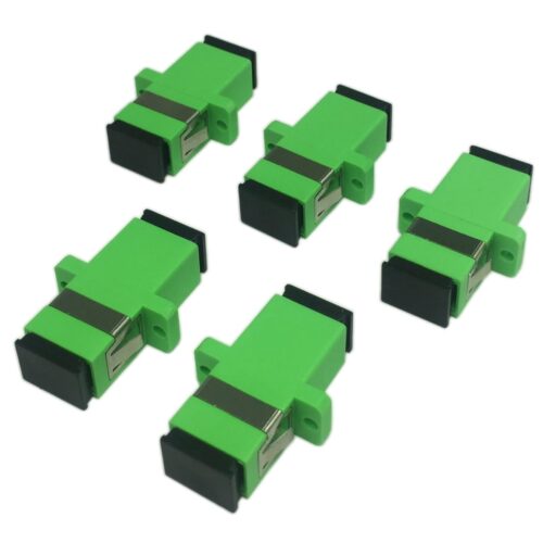 SC Singlemode Fiber Optic Adapter SC Female to SC Female APC Simplex Single Mode Fiber Optical Coupler Network Internet Connector Adapter with Mount Panel (Green 5-Pack)
