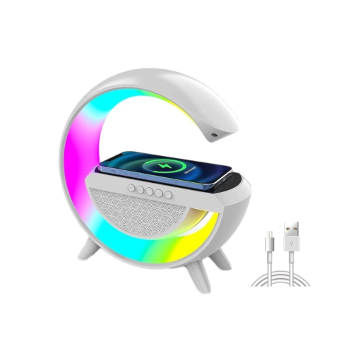 RGB Atmosphere Lamp,Color Changing Mood Light with Wireless Charger, 3 In 1 Dimmable Night Light with with Alarm Clock, Bluetooth Speaker,15w Fast Charger and APP Control for Bedroom, Party