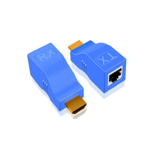 HDMI Extender 1 Pair, Up to 30 Meters HDMI Ethernet Network Extender Adapter Over RJ45 Cat5-e Cat6 Cable (Transmitter + Receiver, 1 Port RJ45) Blue