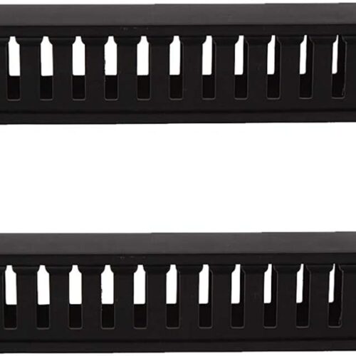 1U 19 Inch Cable Manager Horizontal Rack Mount 24 Slot Metal Finger Duct Wire Organizer with Cover and Mounting Screws for Server Rack, Black (2-PACK)